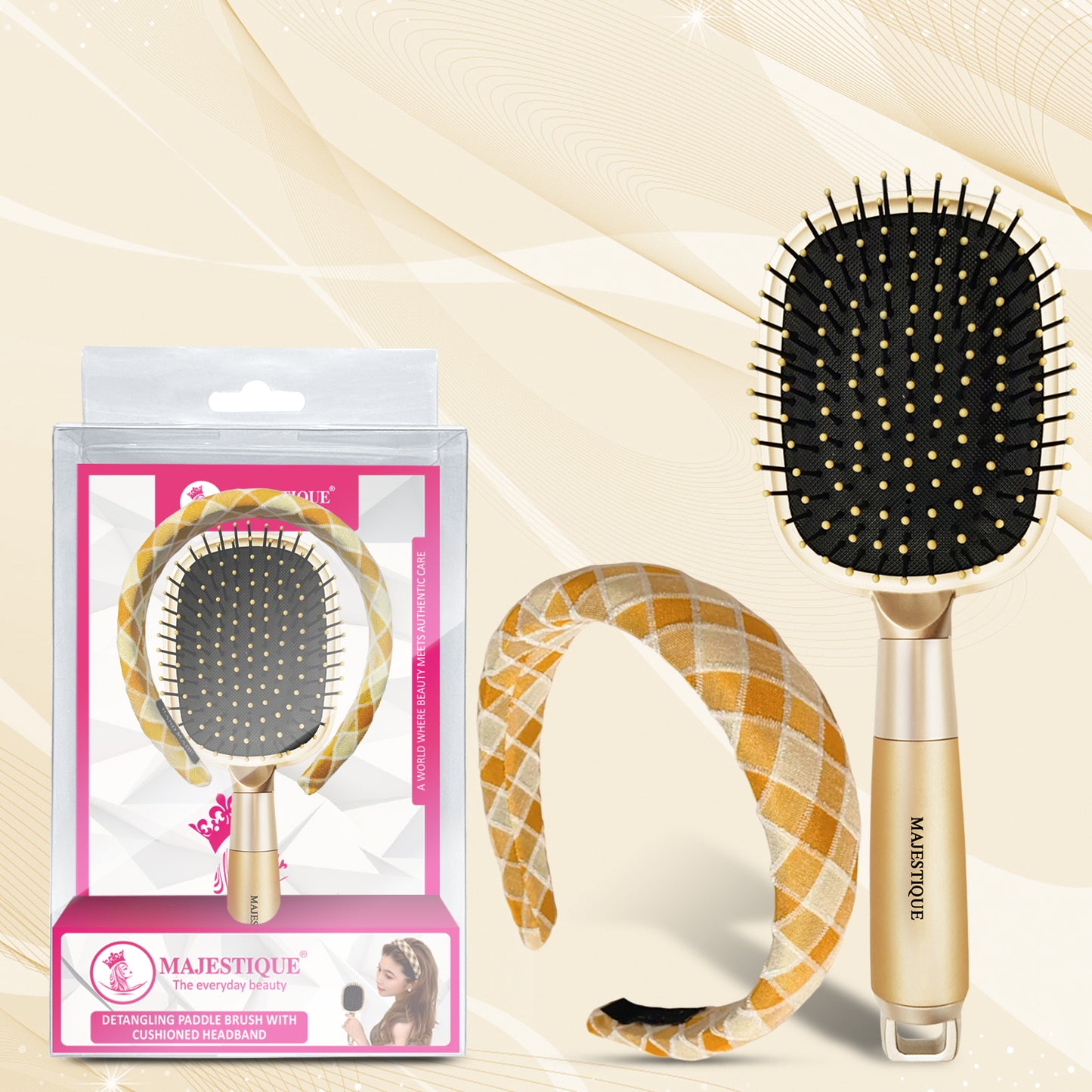 DETANGLING PADDLE HAIR BRUSH WITH HEADBAND (PACK OF 2) CMB563