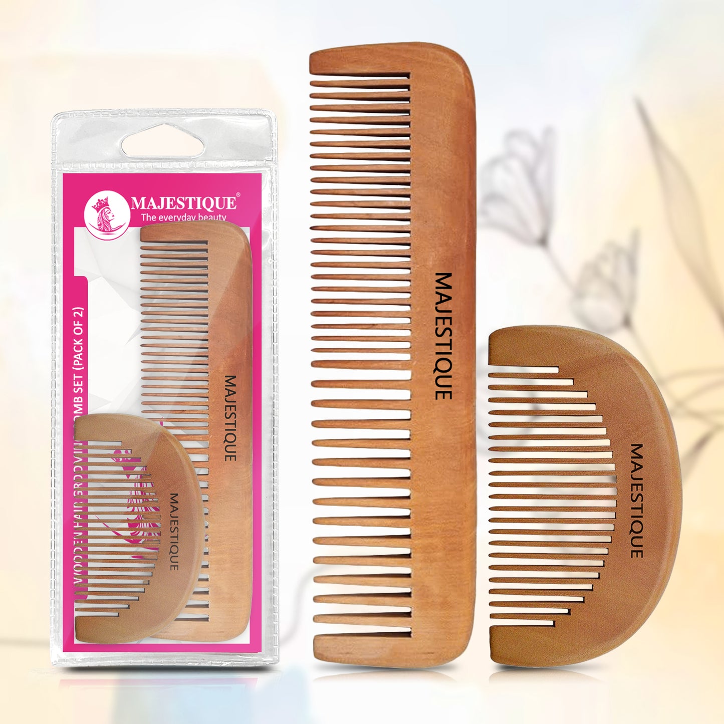 WOODEN HAIR GROOMING COMB SET (2 PC) HR175