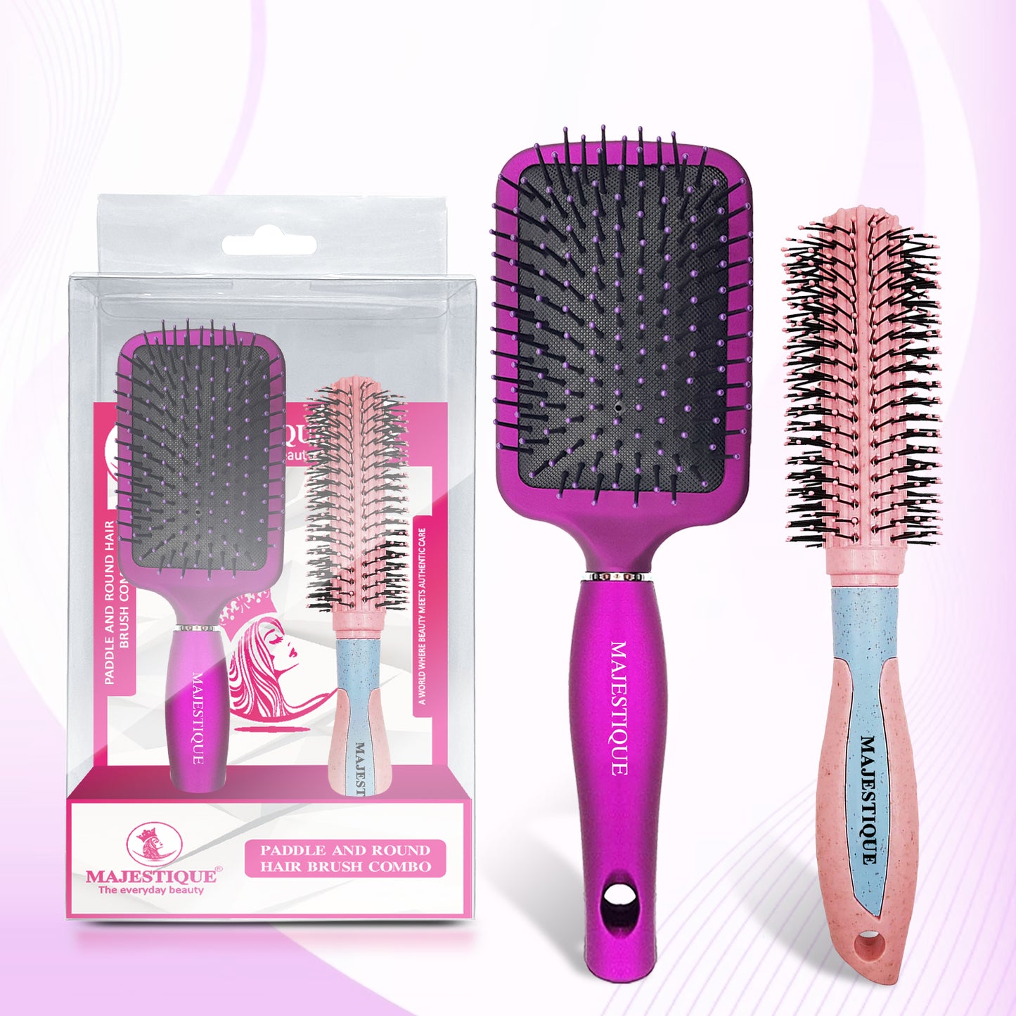 PADDLE AND ROUND HAIR BRUSH COMBO (2 PC) HR168