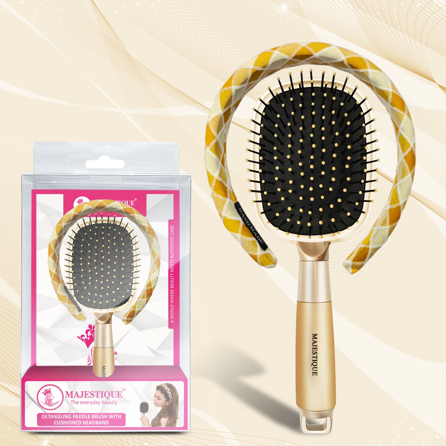 DETANGLING PADDLE HAIR BRUSH WITH HEADBAND (PACK OF 2) CMB563
