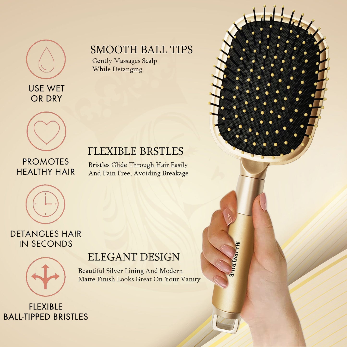 GOLDEN Paddle HAIR Brush Golden HR102