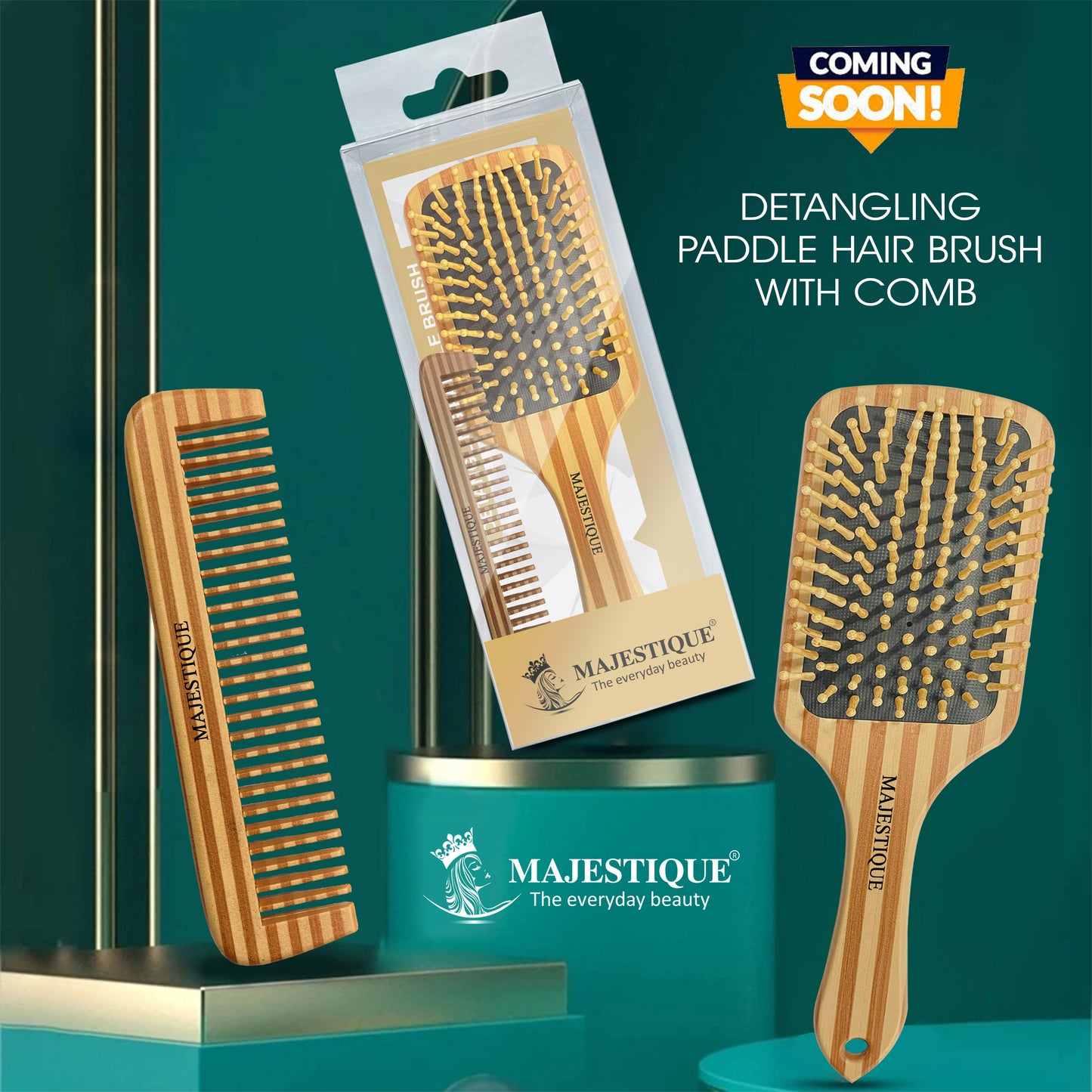 DETANGLING PADDLE HAIR BRUS &COMB (2 PC) HR166