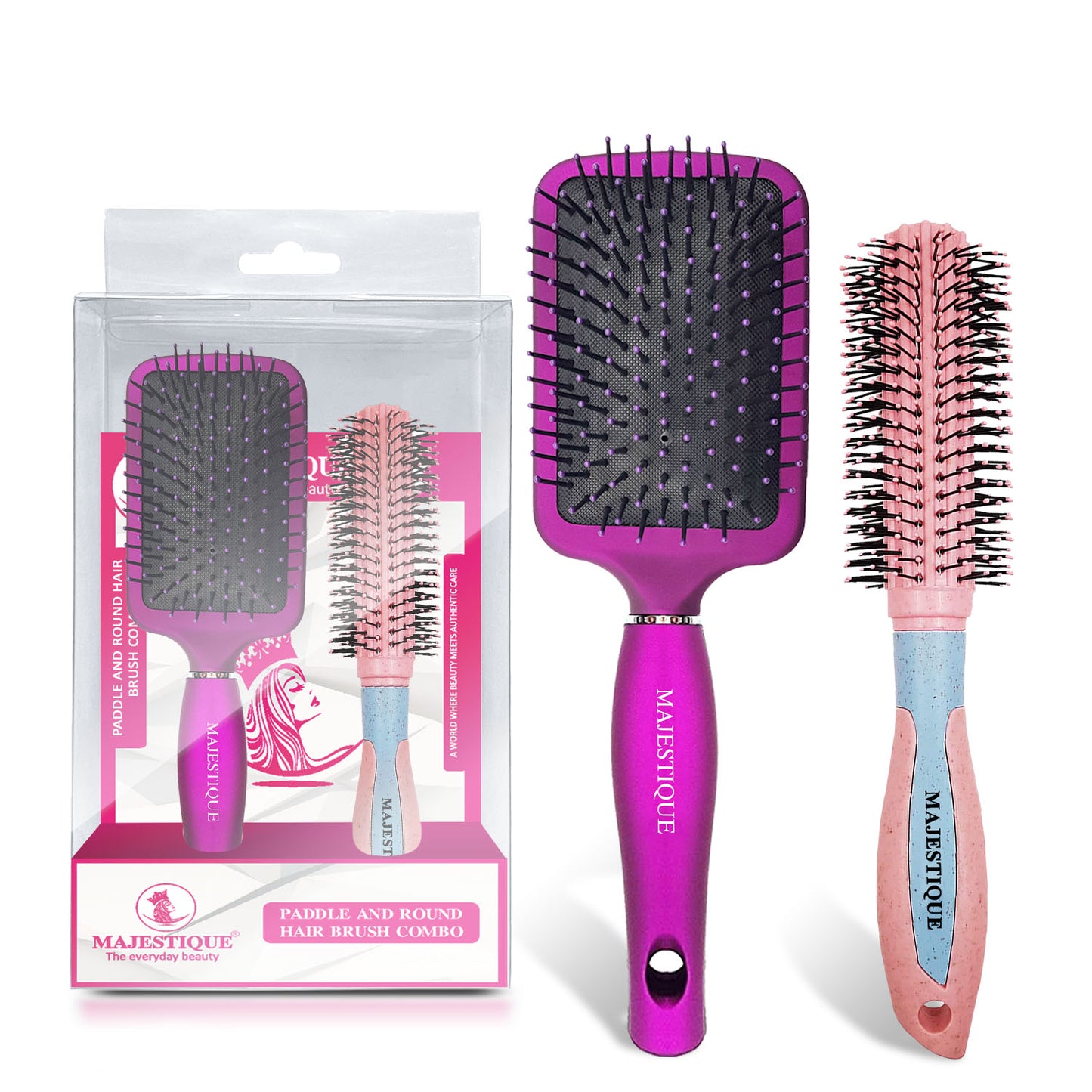 Paddle And Round Hair Brush Combo (2 Pc) Hr168