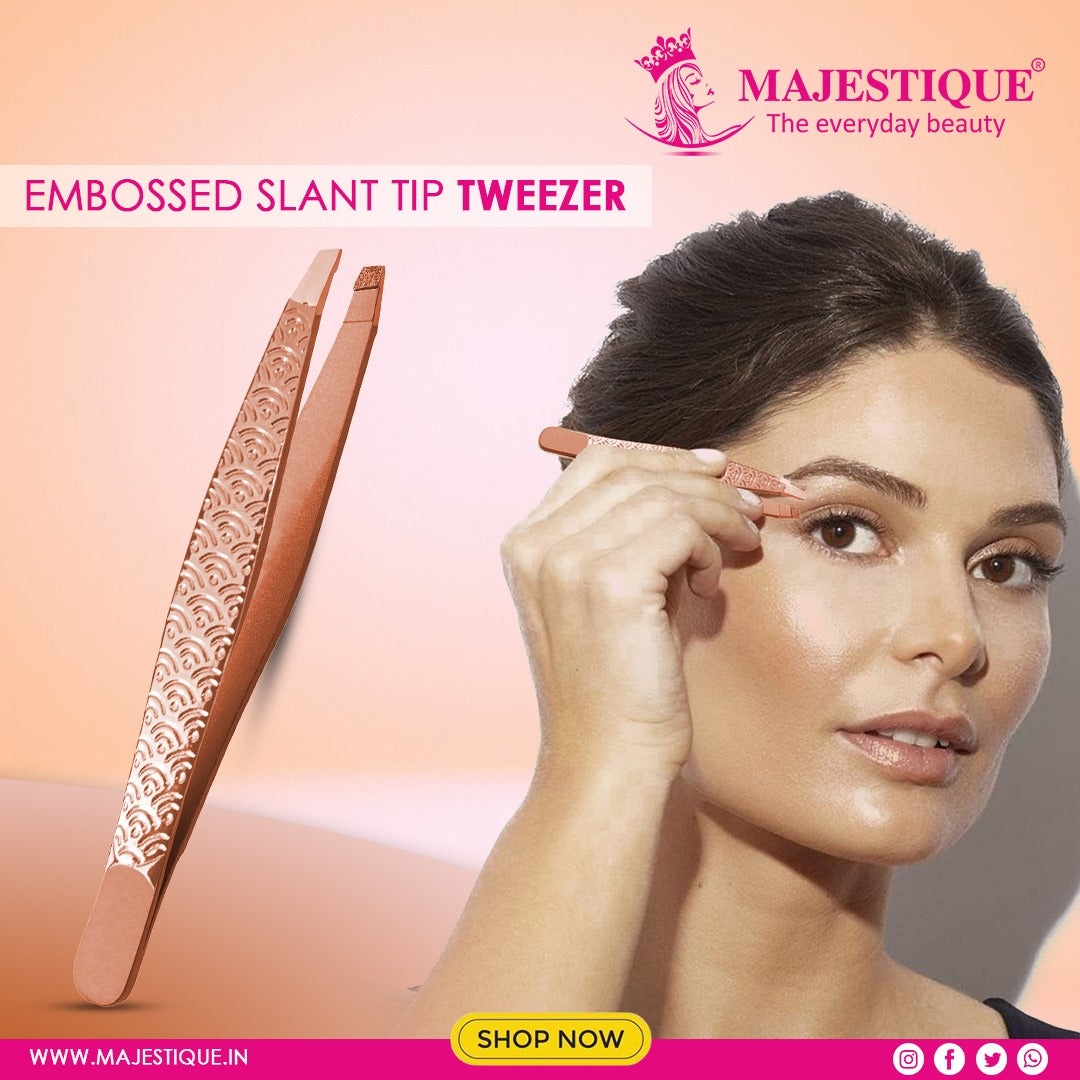 Achieve Perfect Brows with Majestique’s Embossed Slant Tip Tweezer