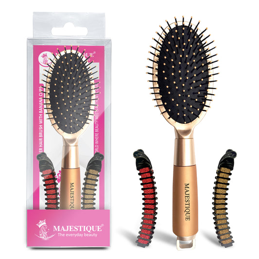 DETANGLING HAIR BRUSH WITH BANANA CLIPS (PACK OF 3) Multicolor CMB559