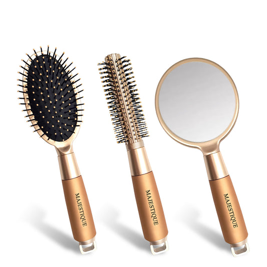 GOLDEN ROUND & CUSHION BRUSH &MIRROR (3 PC) HR172