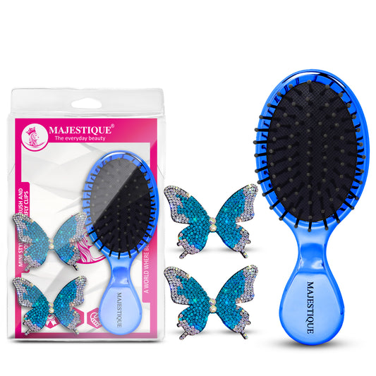 MINI STYLING HAIR BRUSH WITH BUTTERFLY CLIPS (PACK OF 3) Multicolor CMB560