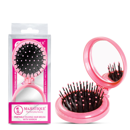 PORTABLE FOLDING HAIR BRUSH & MIRROR Multicolor HR176