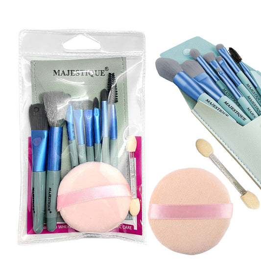 MAKEUP BRUSH SET & POWDER PUFF STICK ((PACK OF 10) Multicolor CMB544