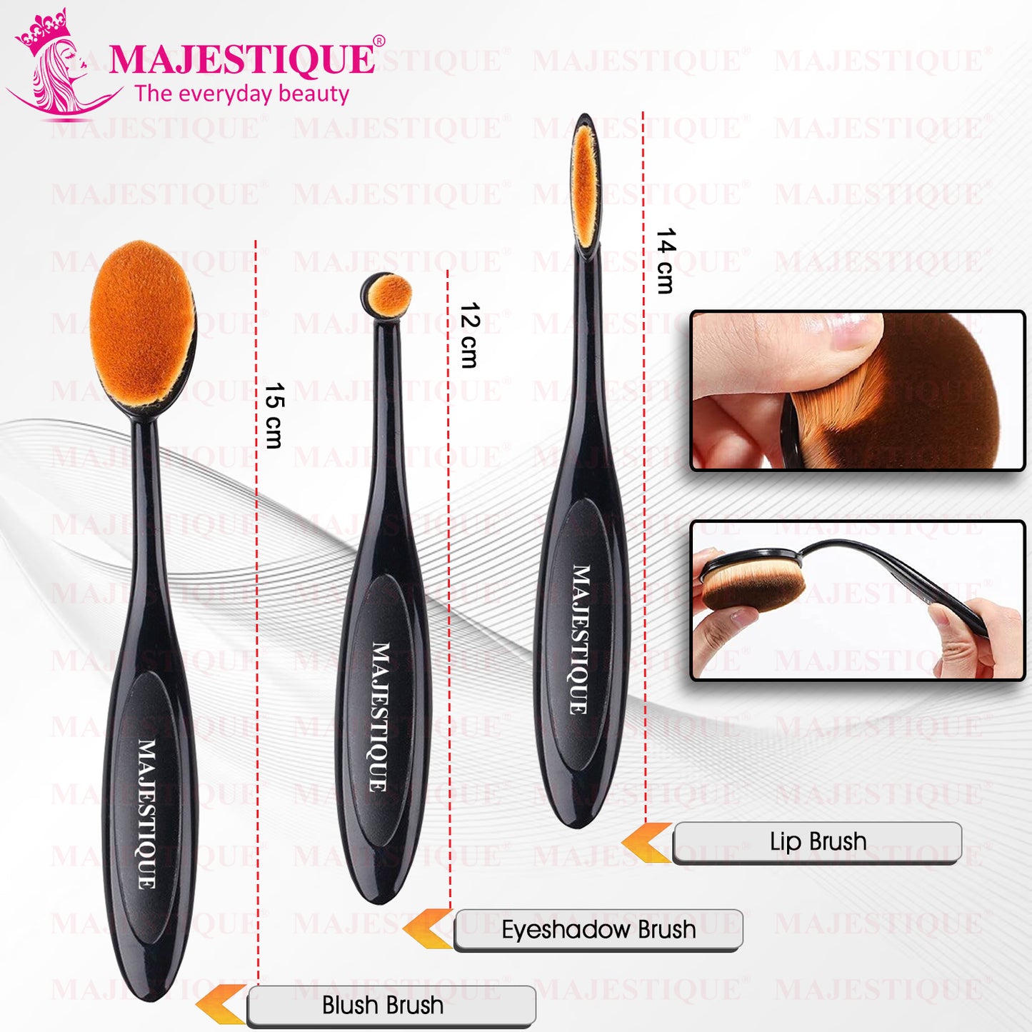 Majestique Supple Ovel Makeup Brushes for Blending, Blush and Eye Shadow Brush - 3Pcs-CMB513