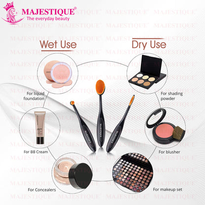 Majestique Supple Ovel Makeup Brushes for Blending, Blush and Eye Shadow Brush - 3Pcs-CMB513