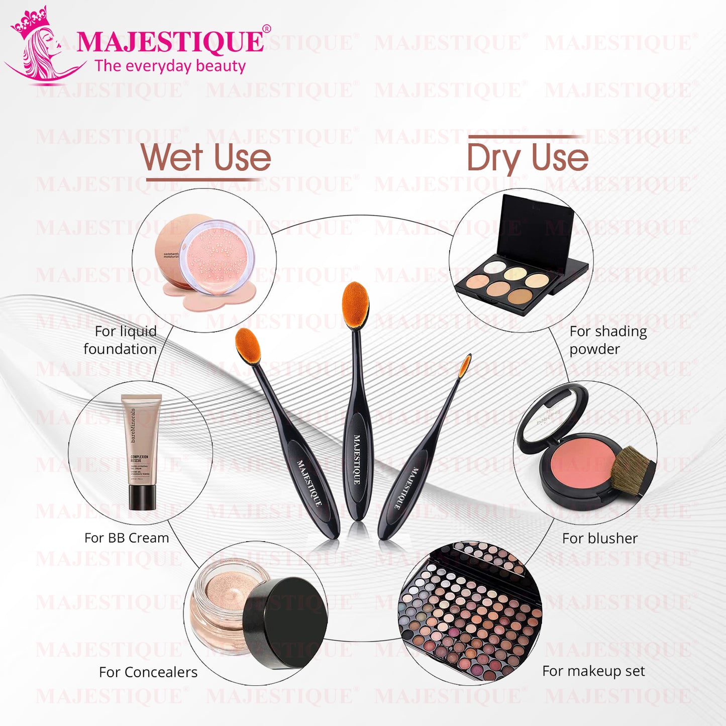 Majestique Makeup Brush Set Concealer, Blush and Eye Brow Brush for Women and Girls-CMB514