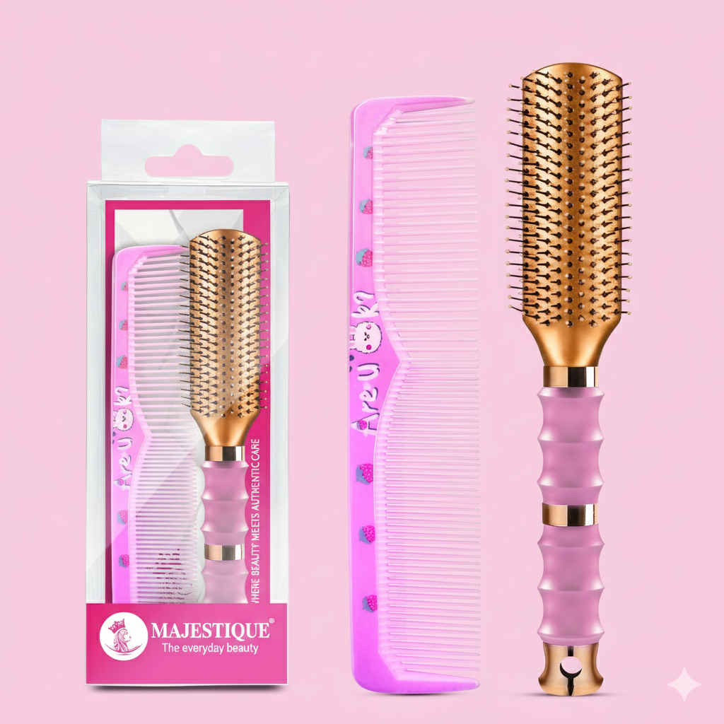 Premium Flat Hair Brush With Comb (2 Pc) Hr184