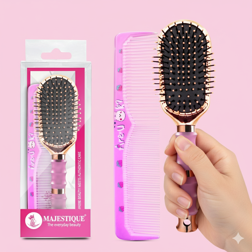 Premium Mini Paddle Hair Brush With Comb (2 Pc) Hr182
