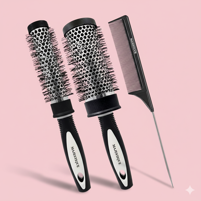 Blow Hair Roller Brush & Tail Comb (3‑Pc) HR174