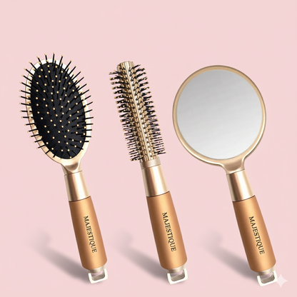 Golden Round & Cushion Brush & Mirror (3-Pc) HR172