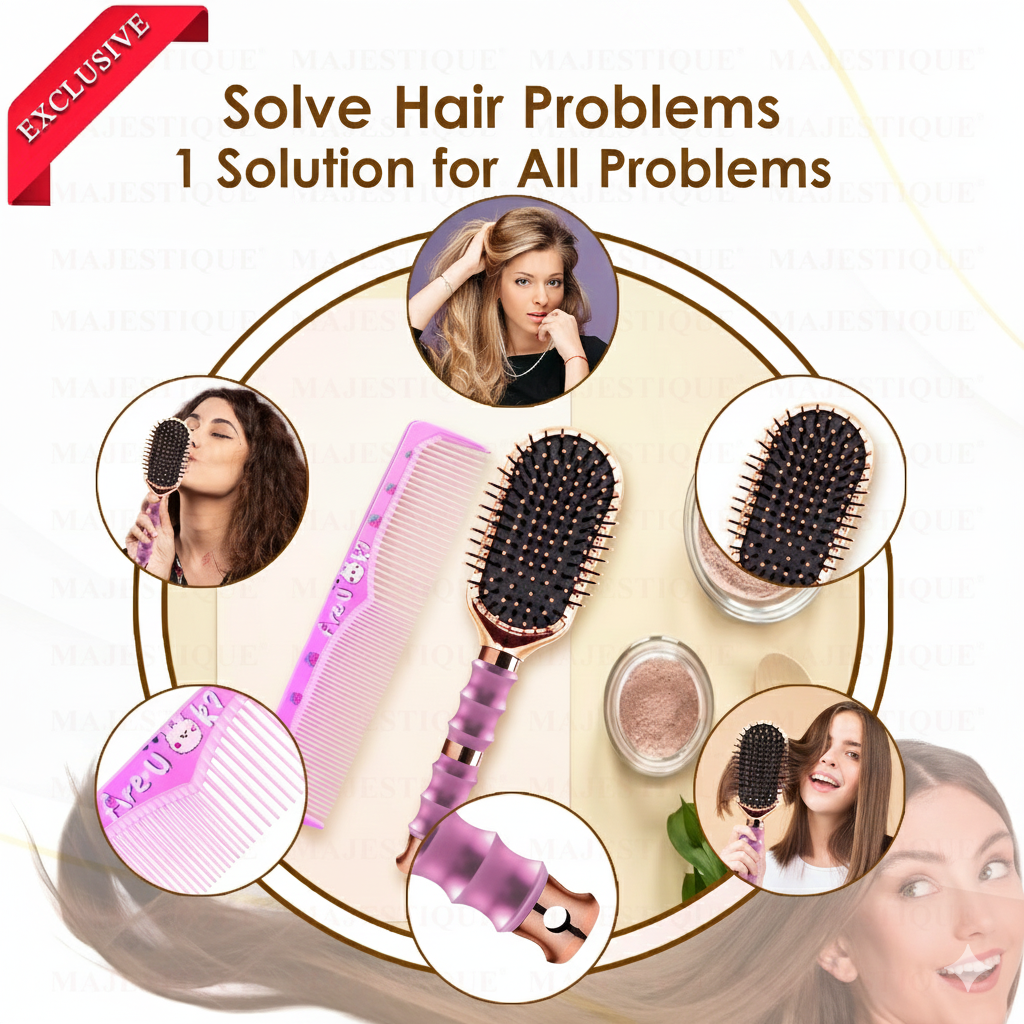 Premium Mini Paddle Hair Brush With Comb (2 Pc) Hr182