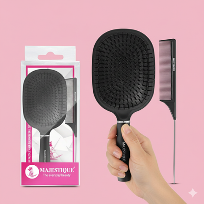 Majestique Jumbo Paddle Brush & Tail Comb, Large, Anti-Static, Black