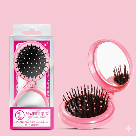 Portable Folding Hair Brush & Mirror Multicolor Hr176