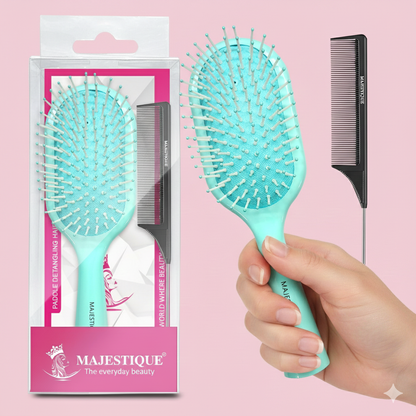 Majestique Paddle Detangling Hair Brush with Tail Comb – Detangling, Smooth