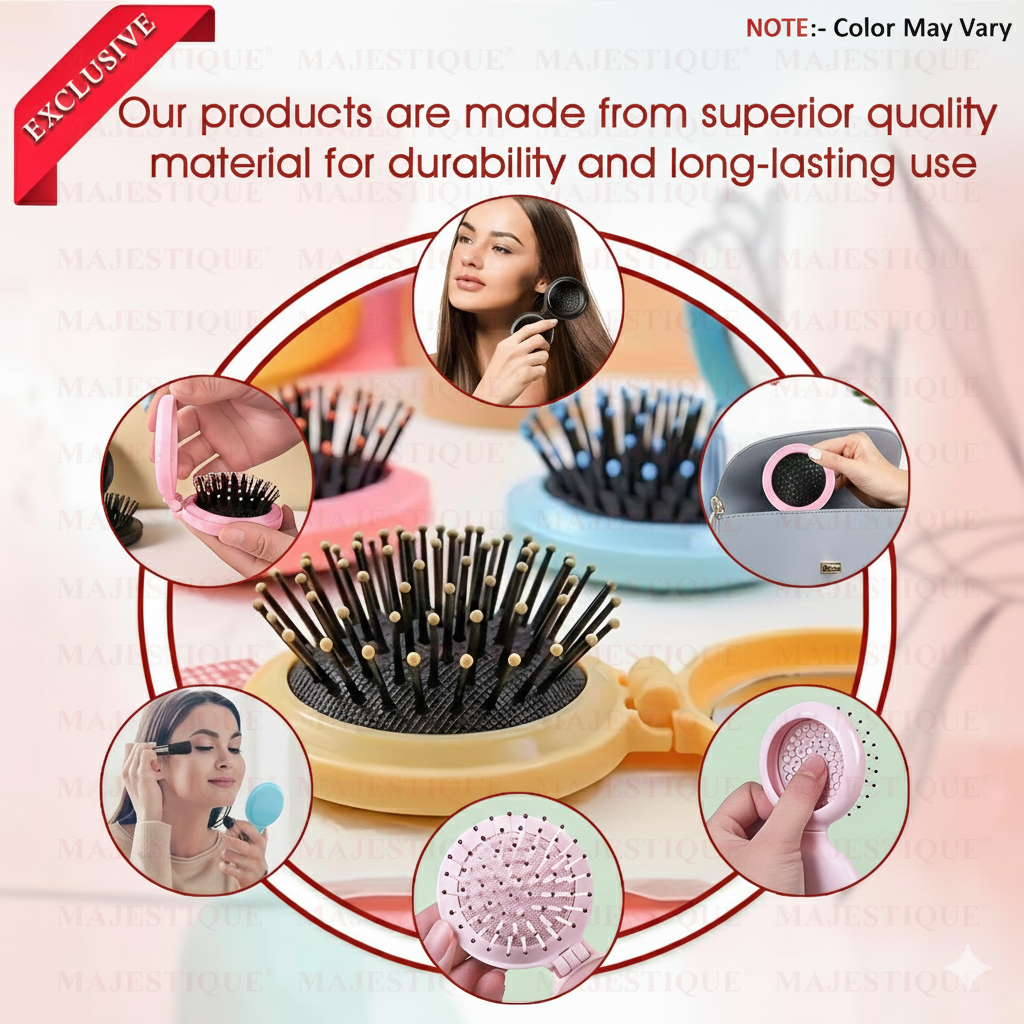 Portable Folding Hair Brush & Mirror Multicolor Hr176
