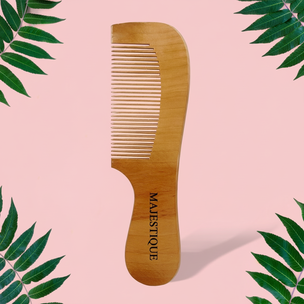 WOODEN HAIR COMB WITH HANDLE HR140