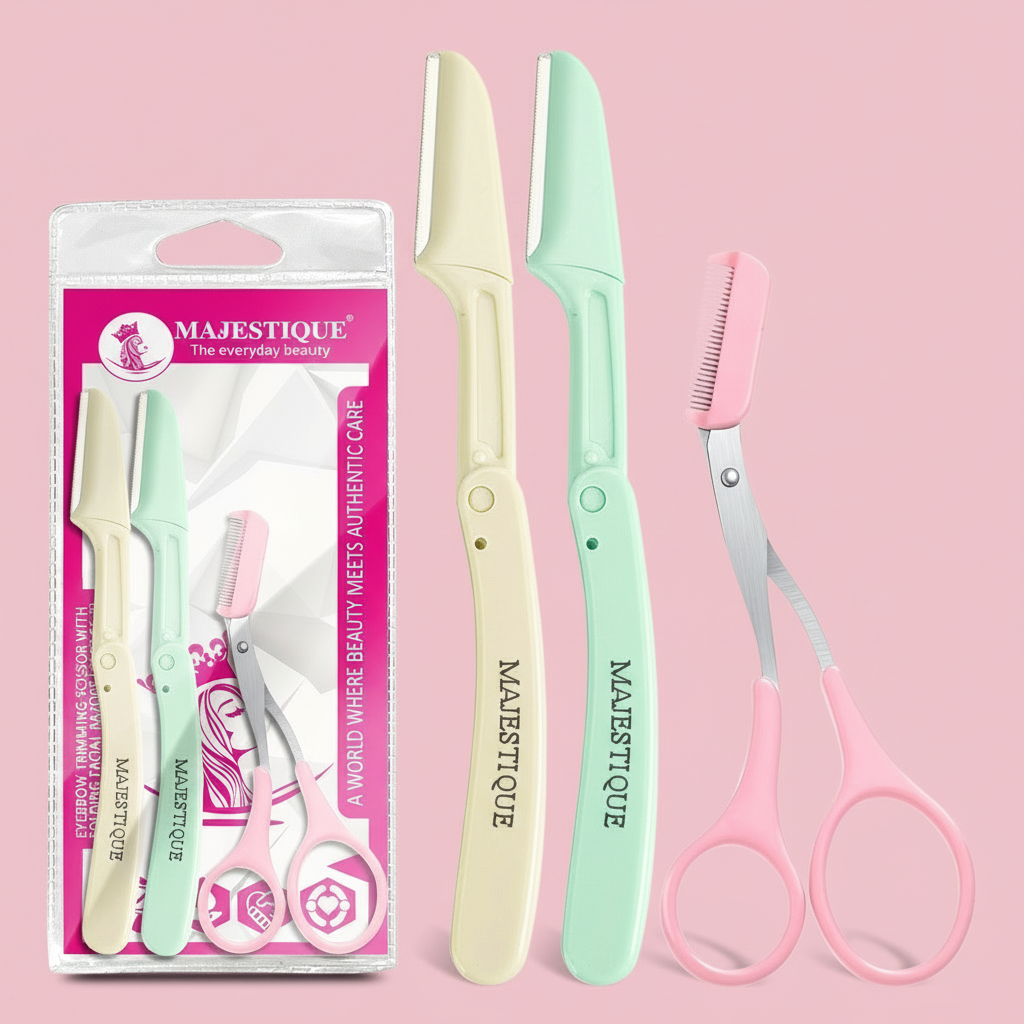 EYEBROW TRIMMING SCISSOR & FACE RAZOR(3PCS) Multicolor